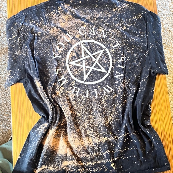 Custom “You Can’t Sit With Us” Bleach Distressed Pentagram Tee - Picture 4 of 4